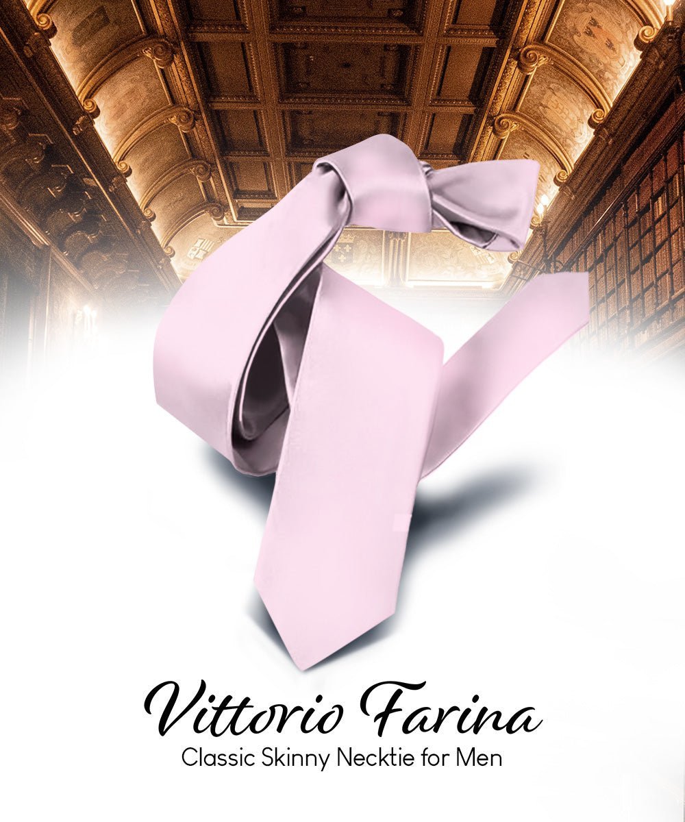 Vittorio Farina Men's Satin Skinny Necktie - Pink - Necktie - Vittorio Farina