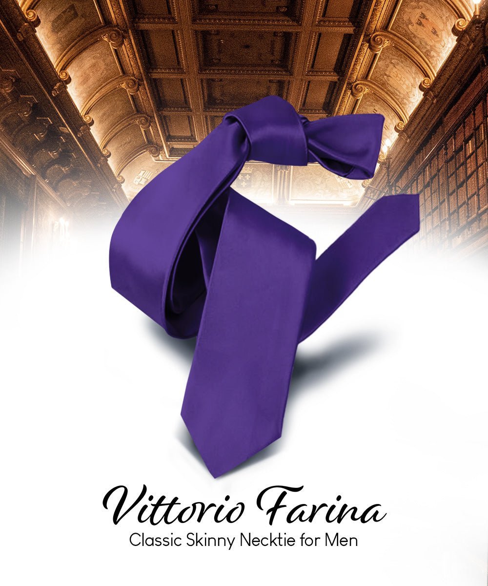 Vittorio Farina Men's Satin Skinny Necktie - Purple - Necktie - Vittorio Farina