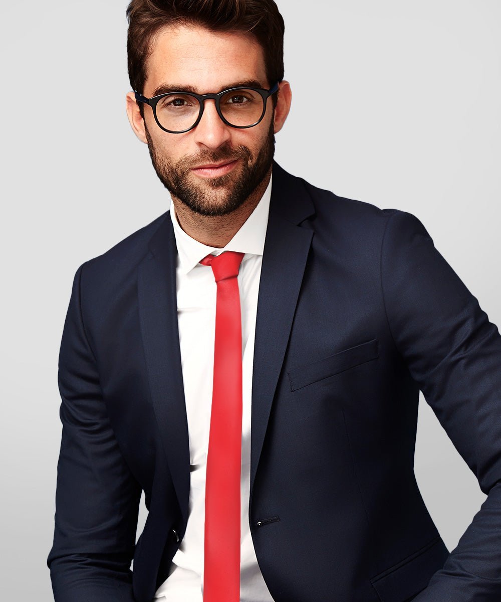 Vittorio Farina Men's Satin Skinny Necktie - Red - Necktie - Vittorio Farina