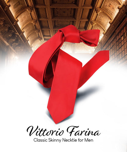 Vittorio Farina Men's Satin Skinny Necktie - Red - Necktie - Vittorio Farina