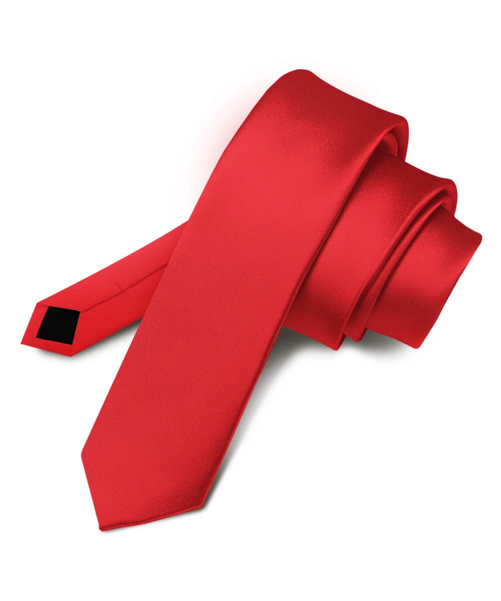 Vittorio Farina Men's Satin Skinny Necktie - Red - Necktie - Vittorio Farina