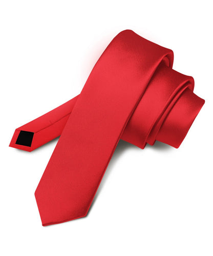 Vittorio Farina Men's Satin Skinny Necktie - Red - Necktie - Vittorio Farina