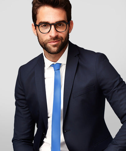 Vittorio Farina Men's Satin Skinny Necktie - Aqua - Necktie - Vittorio Farina