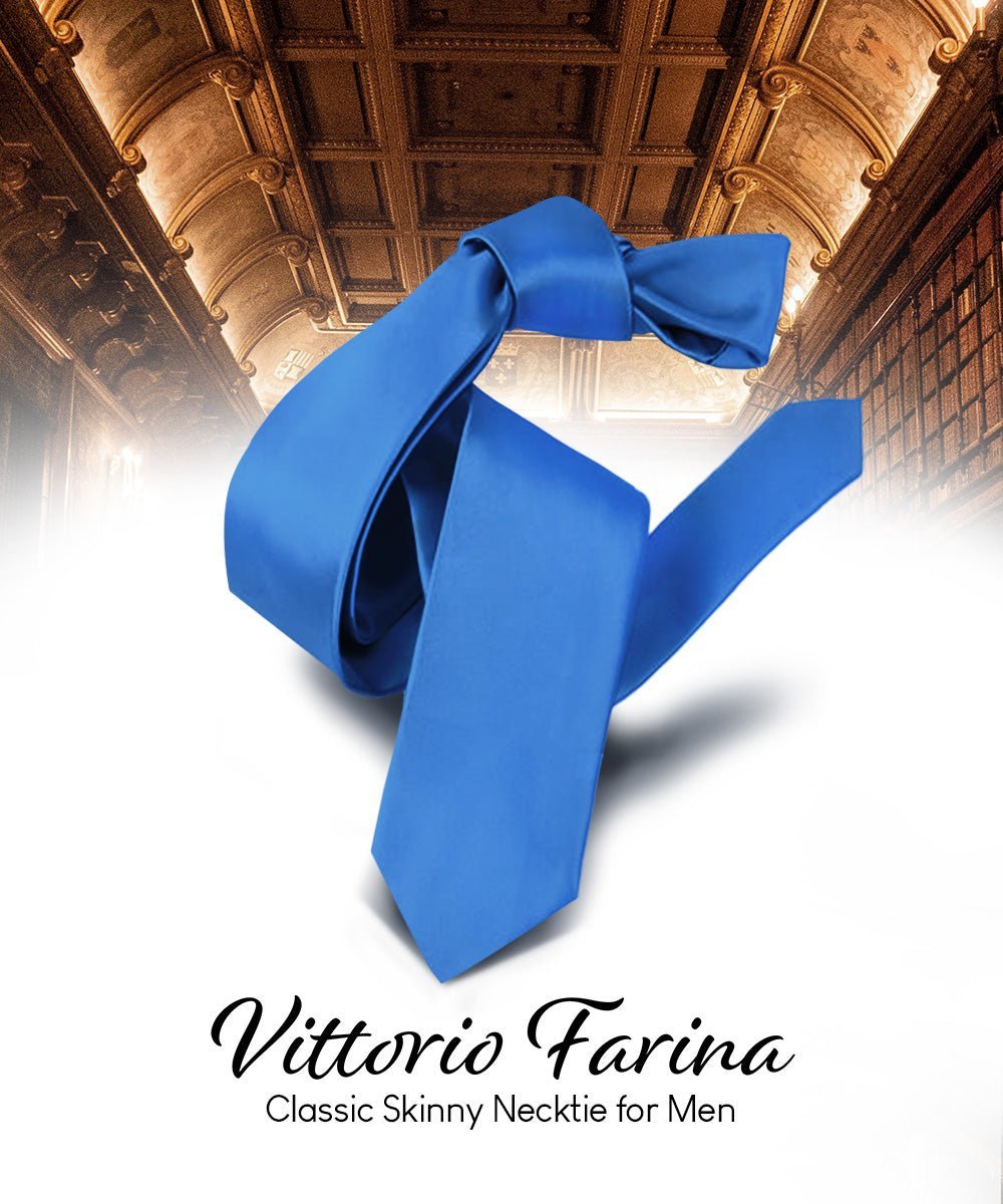 Vittorio Farina Men's Satin Skinny Necktie - Aqua - Necktie - Vittorio Farina