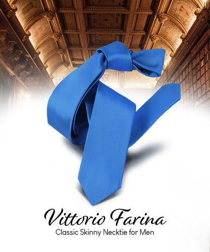 Vittorio Farina Men's Satin Skinny Necktie - Aqua - Necktie - Vittorio Farina