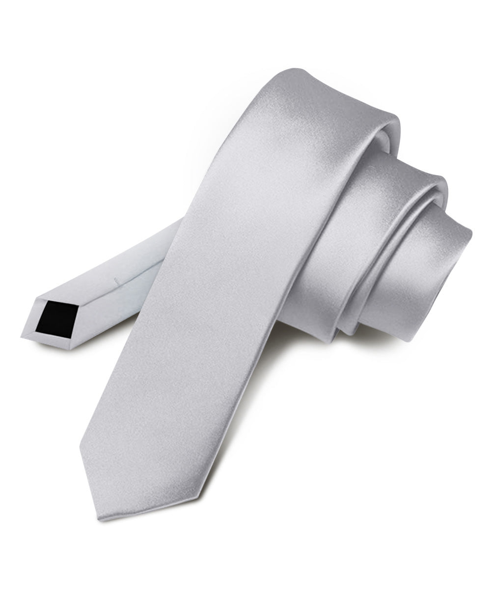 Vittorio Farina Men's Satin Skinny Necktie - Silver - Necktie - Vittorio Farina