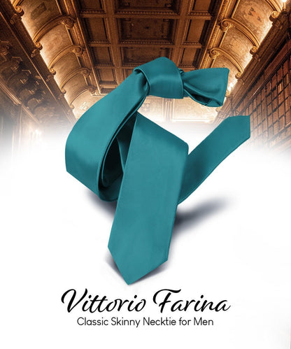 Vittorio Farina Men's Satin Skinny Necktie - Teal Blue - Necktie - Vittorio Farina