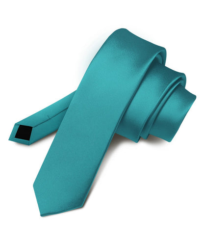 Vittorio Farina Men's Satin Skinny Necktie - Teal Blue - Necktie - Vittorio Farina
