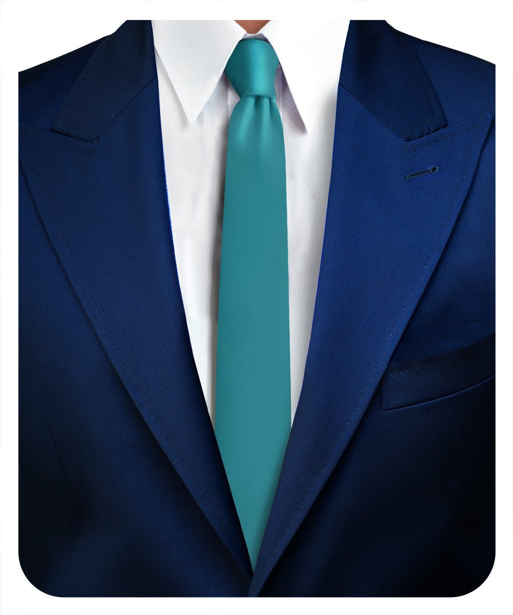 Vittorio Farina Men's Satin Skinny Necktie - Teal Blue - Necktie - Vittorio Farina