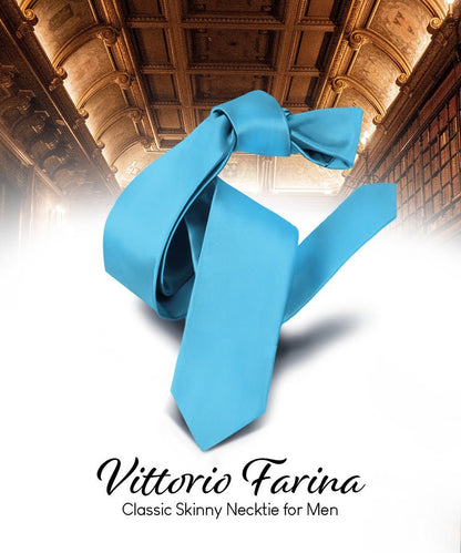 Vittorio Farina Men's Satin Skinny Necktie - Turquoise - Necktie - Vittorio Farina