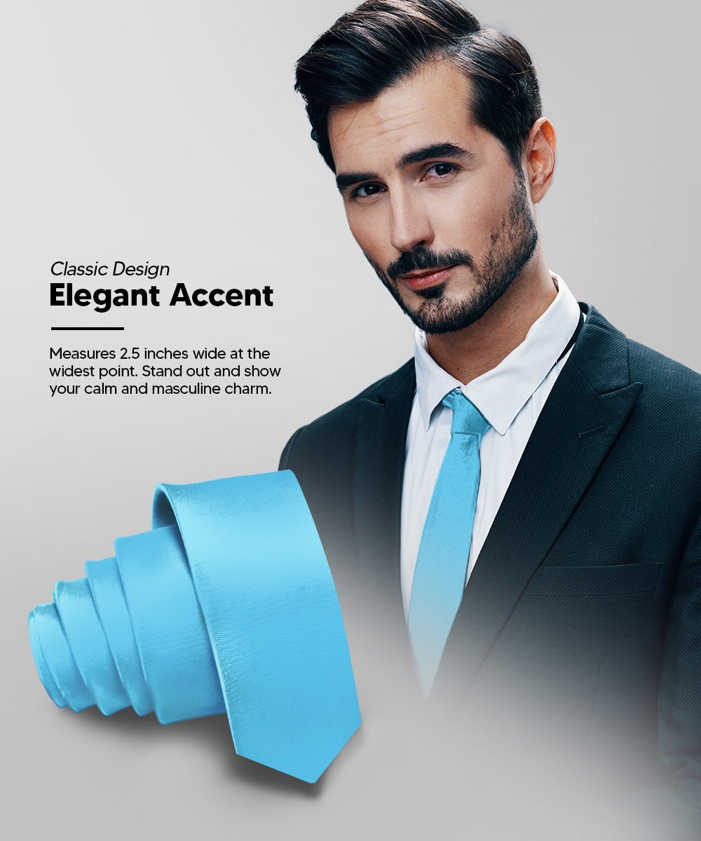 Vittorio Farina Men's Satin Skinny Necktie - Teal Blue - Necktie - Vittorio Farina