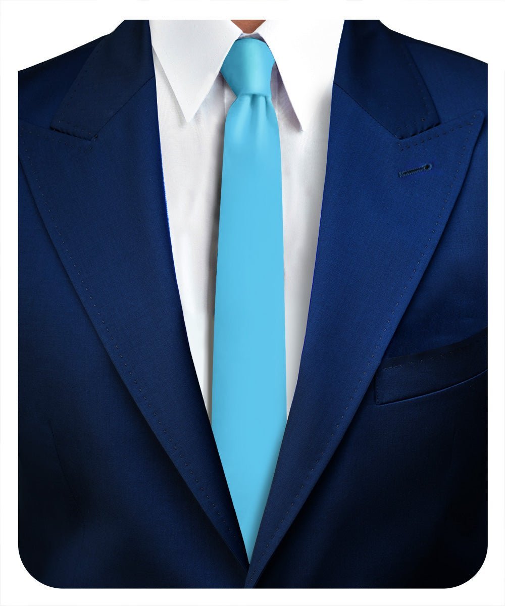 Vittorio Farina Men's Satin Skinny Necktie - Teal Blue - Necktie - Vittorio Farina