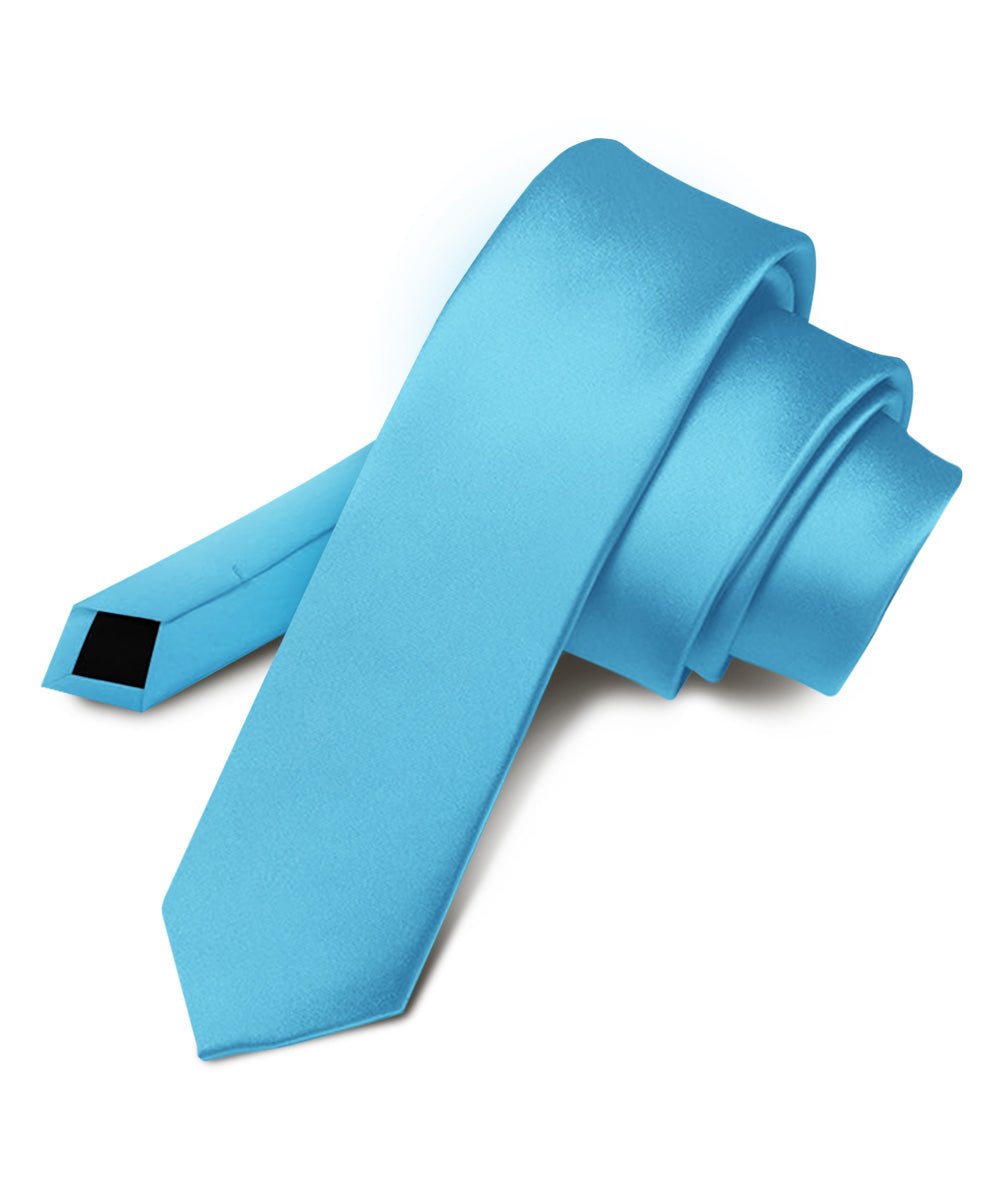 Vittorio Farina Men's Satin Skinny Necktie - Turquoise - Necktie - Vittorio Farina