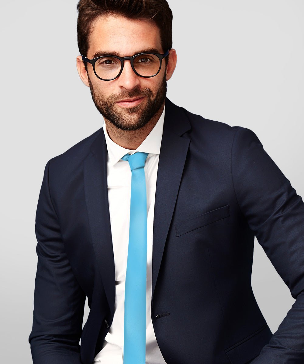 Vittorio Farina Men's Satin Skinny Necktie - Turquoise - Necktie - Vittorio Farina