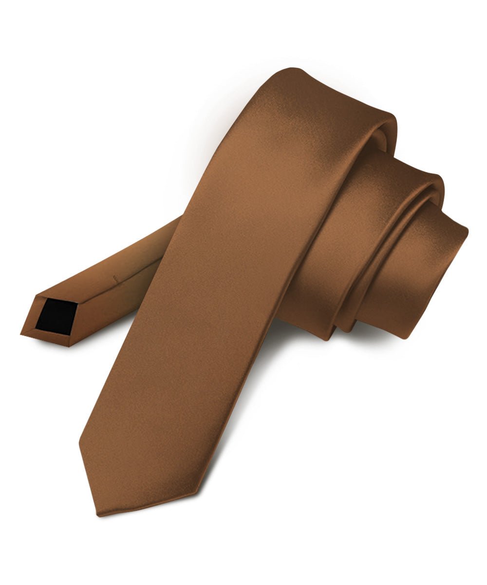 Vittorio Farina Men's Satin Skinny Necktie - Whiskey Brown - Necktie - Vittorio Farina