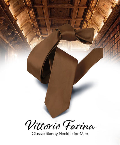 Vittorio Farina Men's Satin Skinny Necktie - Whiskey Brown - Necktie - Vittorio Farina
