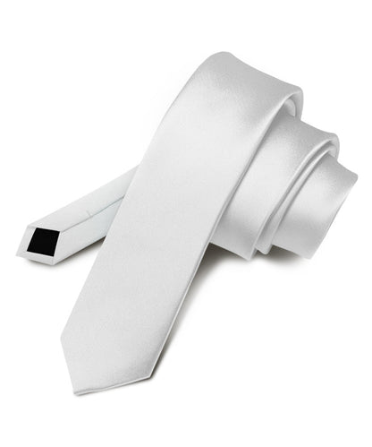 Vittorio Farina Men's Satin Skinny Necktie - White - Necktie - Vittorio Farina