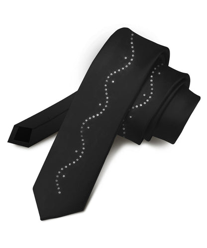 Vittorio Farina Men's Satin Skinny Necktie with Rhinestones - Black - Necktie - Vittorio Farina