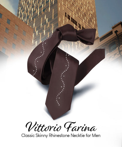 Vittorio Farina Men's Satin Skinny Necktie with Rhinestones - Brown - Necktie - Vittorio Farina