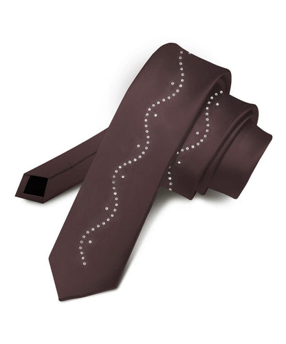 Vittorio Farina Men's Satin Skinny Necktie with Rhinestones - Brown - Necktie - Vittorio Farina