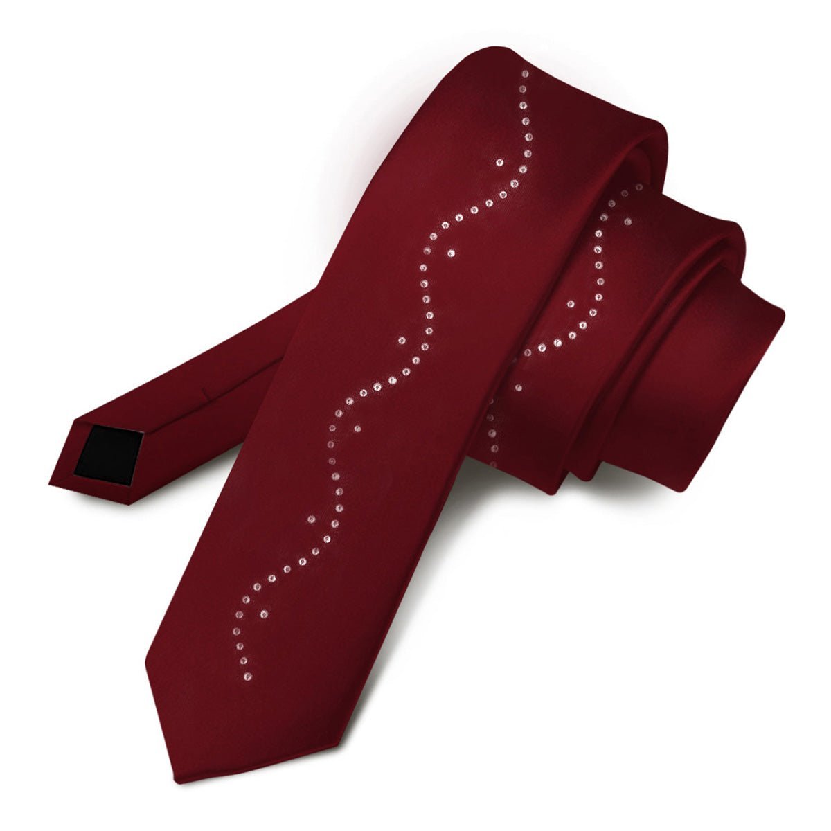 Vittorio Farina Men's Satin Skinny Necktie with Rhinestones - Burgundy - Necktie - Vittorio Farina