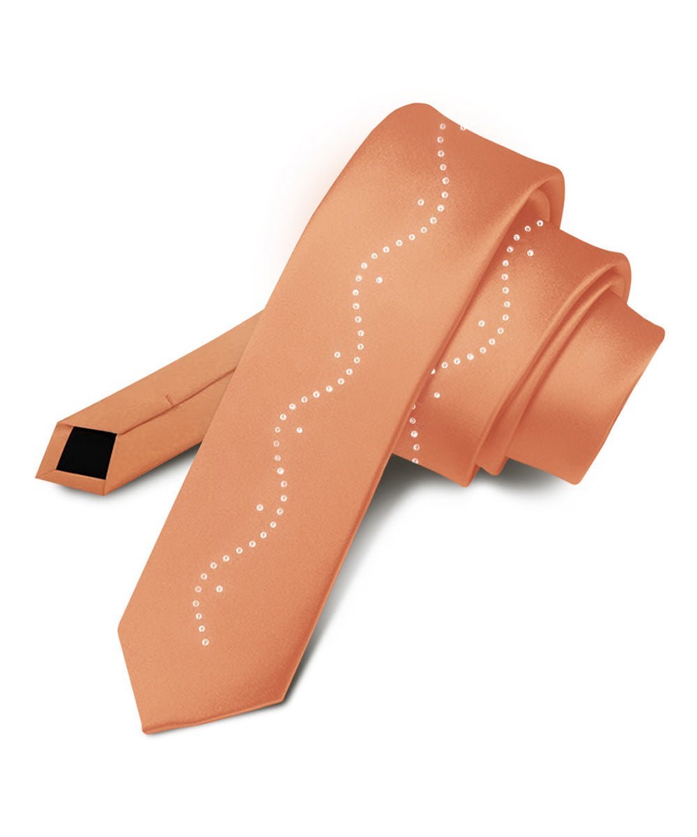 Vittorio Farina Men's Satin Skinny Necktie with Rhinestones - Copper - Necktie - Vittorio Farina