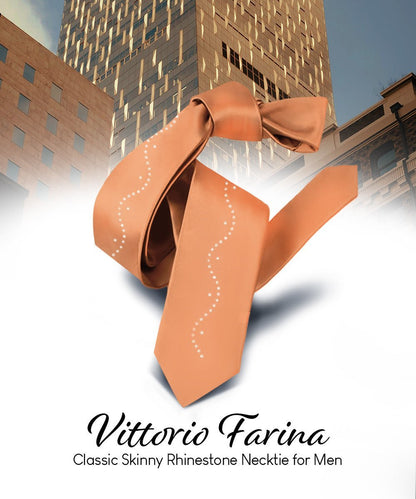 Vittorio Farina Men's Satin Skinny Necktie with Rhinestones - Copper - Necktie - Vittorio Farina