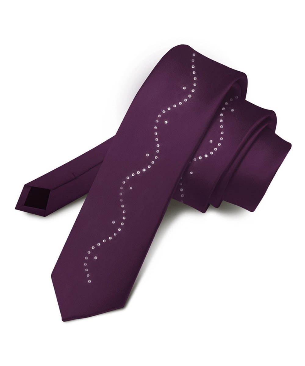 Vittorio Farina Men's Satin Skinny Necktie with Rhinestones - Plum - Necktie - Vittorio Farina