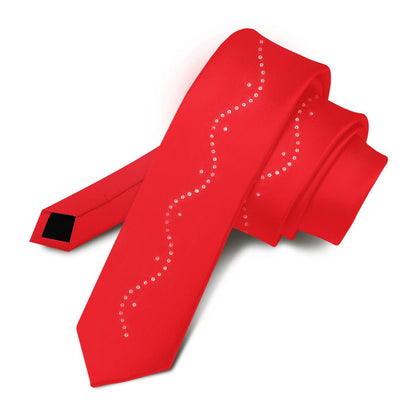 Vittorio Farina Men's Satin Skinny Necktie with Rhinestones - Red - Necktie - Vittorio Farina