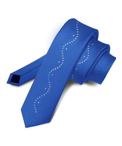 Vittorio Farina Men's Satin Skinny Necktie with Rhinestones - Royal Blue - Necktie - Vittorio Farina