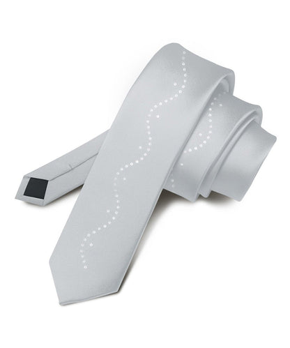 Vittorio Farina Men's Satin Skinny Necktie with Rhinestones - Silver - Necktie - Vittorio Farina