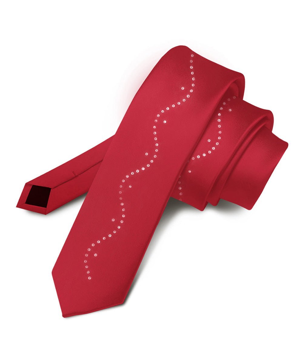 Vittorio Farina Men's Satin Skinny Necktie with Rhinestones - Wine - Necktie - Vittorio Farina