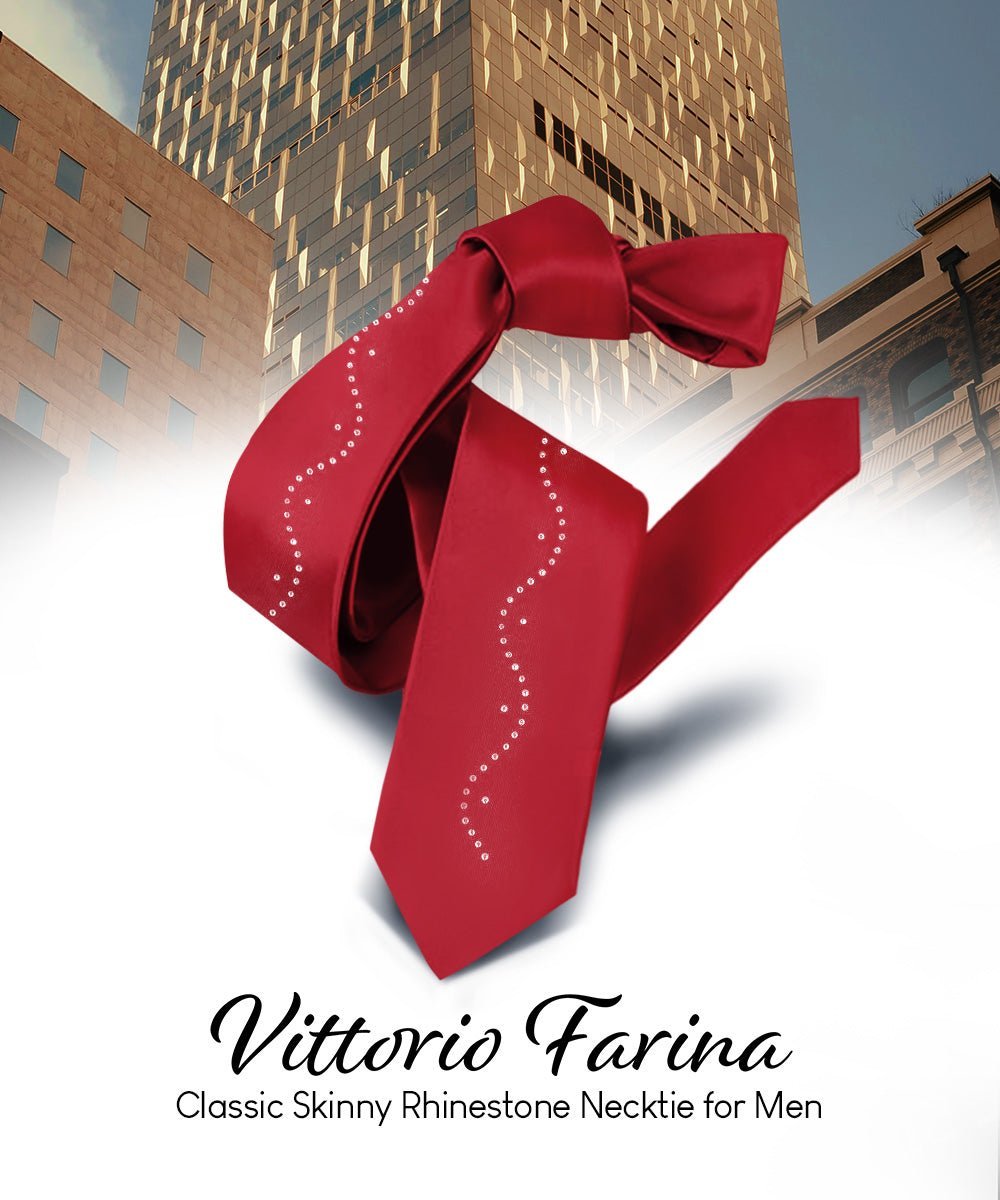Vittorio Farina Men's Satin Skinny Necktie with Rhinestones - Black - Necktie - Vittorio Farina