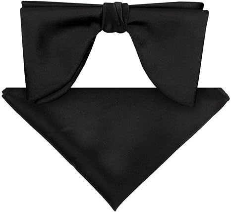 Vittorio Farina Men's Satin Teardrop Bow Tie & Pocket Square in Gift Box - Black - Bow Tie & Pocket Square - Vittorio Farina