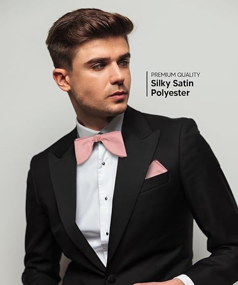 Vittorio Farina Men's Satin Teardrop Bow Tie & Pocket Square in Gift Box - Blush - Bow Tie & Pocket Square - Vittorio Farina