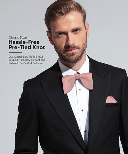 Vittorio Farina Men's Satin Teardrop Bow Tie & Pocket Square in Gift Box - Blush - Bow Tie & Pocket Square - Vittorio Farina