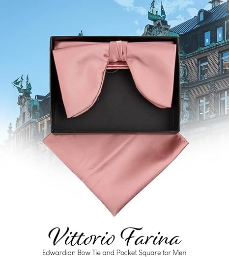 Vittorio Farina Men's Satin Teardrop Bow Tie & Pocket Square in Gift Box - Blush - Bow Tie & Pocket Square - Vittorio Farina