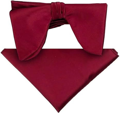 Vittorio Farina Men's Satin Teardrop Bow Tie & Pocket Square in Gift Box - Burgundy - Bow Tie & Pocket Square - Vittorio Farina