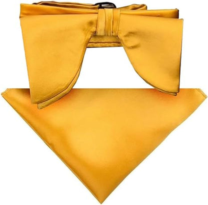 Vittorio Farina Men's Satin Teardrop Bow Tie & Pocket Square in Gift Box - Gold - Bow Tie & Pocket Square - Vittorio Farina