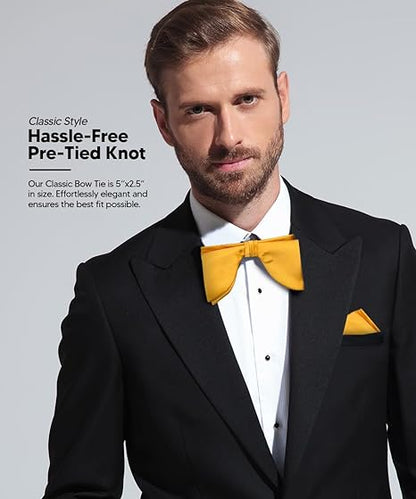 Vittorio Farina Men's Satin Teardrop Bow Tie & Pocket Square in Gift Box - Gold - Bow Tie & Pocket Square - Vittorio Farina