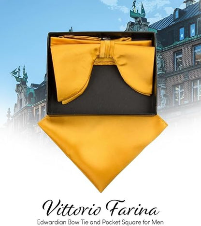 Vittorio Farina Men's Satin Teardrop Bow Tie & Pocket Square in Gift Box - Gold - Bow Tie & Pocket Square - Vittorio Farina