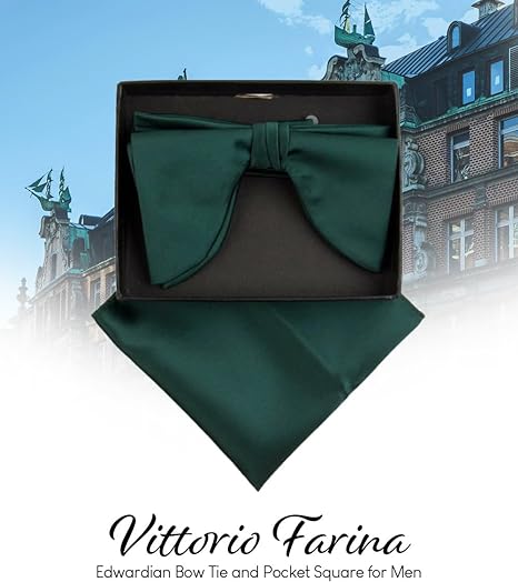 Vittorio Farina Men's Satin Teardrop Bow Tie & Pocket Square in Gift Box - Hunter Green - Bow Tie & Pocket Square - Vittorio Farina