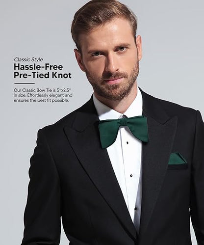 Vittorio Farina Men's Satin Teardrop Bow Tie & Pocket Square in Gift Box - Black - Bow Tie & Pocket Square - Vittorio Farina