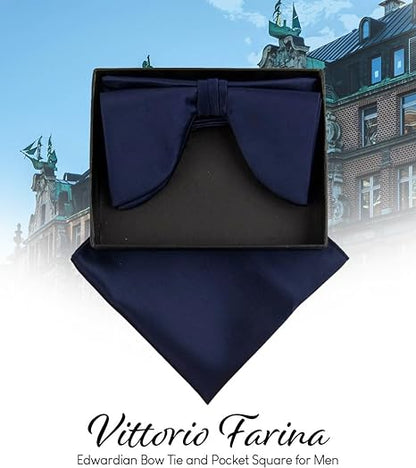 Vittorio Farina Men's Satin Teardrop Bow Tie & Pocket Square in Gift Box - Red - Bow Tie & Pocket Square - Vittorio Farina