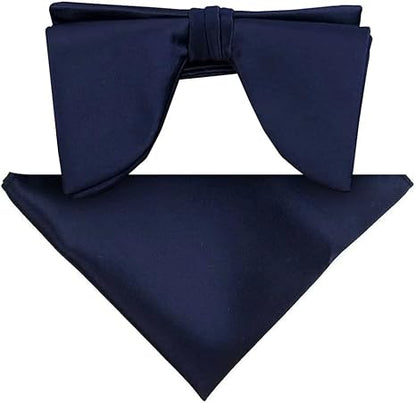 Vittorio Farina Men's Satin Teardrop Bow Tie & Pocket Square in Gift Box - Navy Blue - Bow Tie & Pocket Square - Vittorio Farina