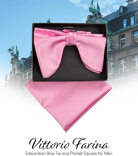 Vittorio Farina Men's Satin Teardrop Bow Tie & Pocket Square in Gift Box - Pink - Bow Tie & Pocket Square - Vittorio Farina