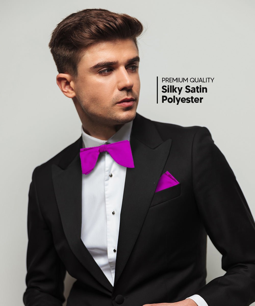 Vittorio Farina Men's Satin Teardrop Bow Tie & Pocket Square in Gift Box - Purple - Bow Tie & Pocket Square - Vittorio Farina