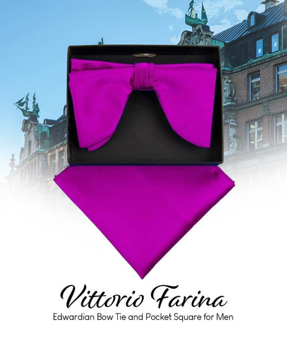 Vittorio Farina Men's Satin Teardrop Bow Tie & Pocket Square in Gift Box - Purple - Bow Tie & Pocket Square - Vittorio Farina