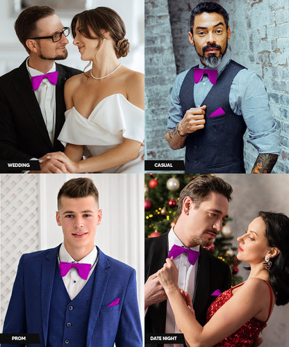 Vittorio Farina Men's Satin Teardrop Bow Tie & Pocket Square in Gift Box - Purple - Bow Tie & Pocket Square - Vittorio Farina