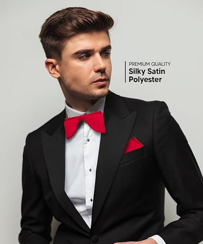 Vittorio Farina Men's Satin Teardrop Bow Tie & Pocket Square in Gift Box - White - Bow Tie & Pocket Square - Vittorio Farina